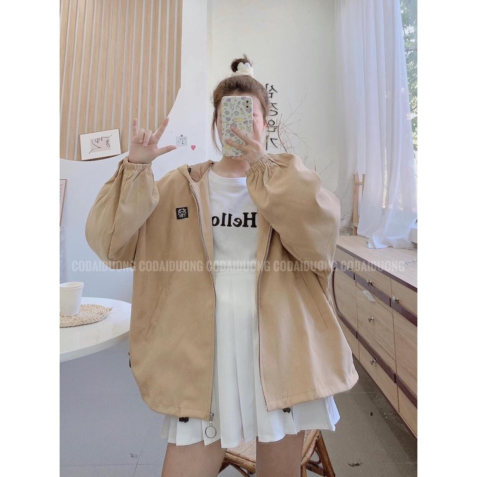 ÁO NỈ KHOÁ UNISEX THÊU LÔ GÔ BÒ TAY CHUN CHỐT GẤU 2 MÀU ĐEN, BE FREESIZE
