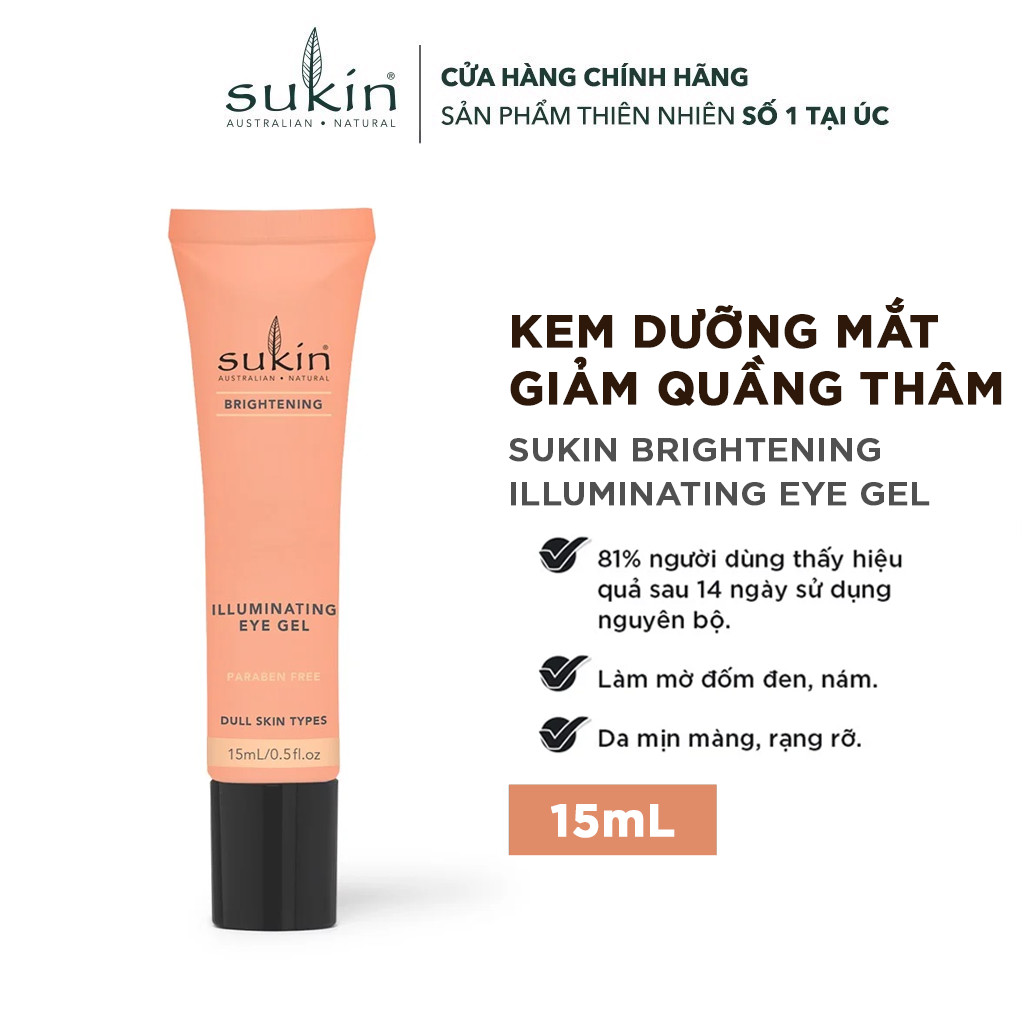 Kem Mắt Giảm Quầng Thâm Sukin Brightening Illuminating Eye Gel 15ml