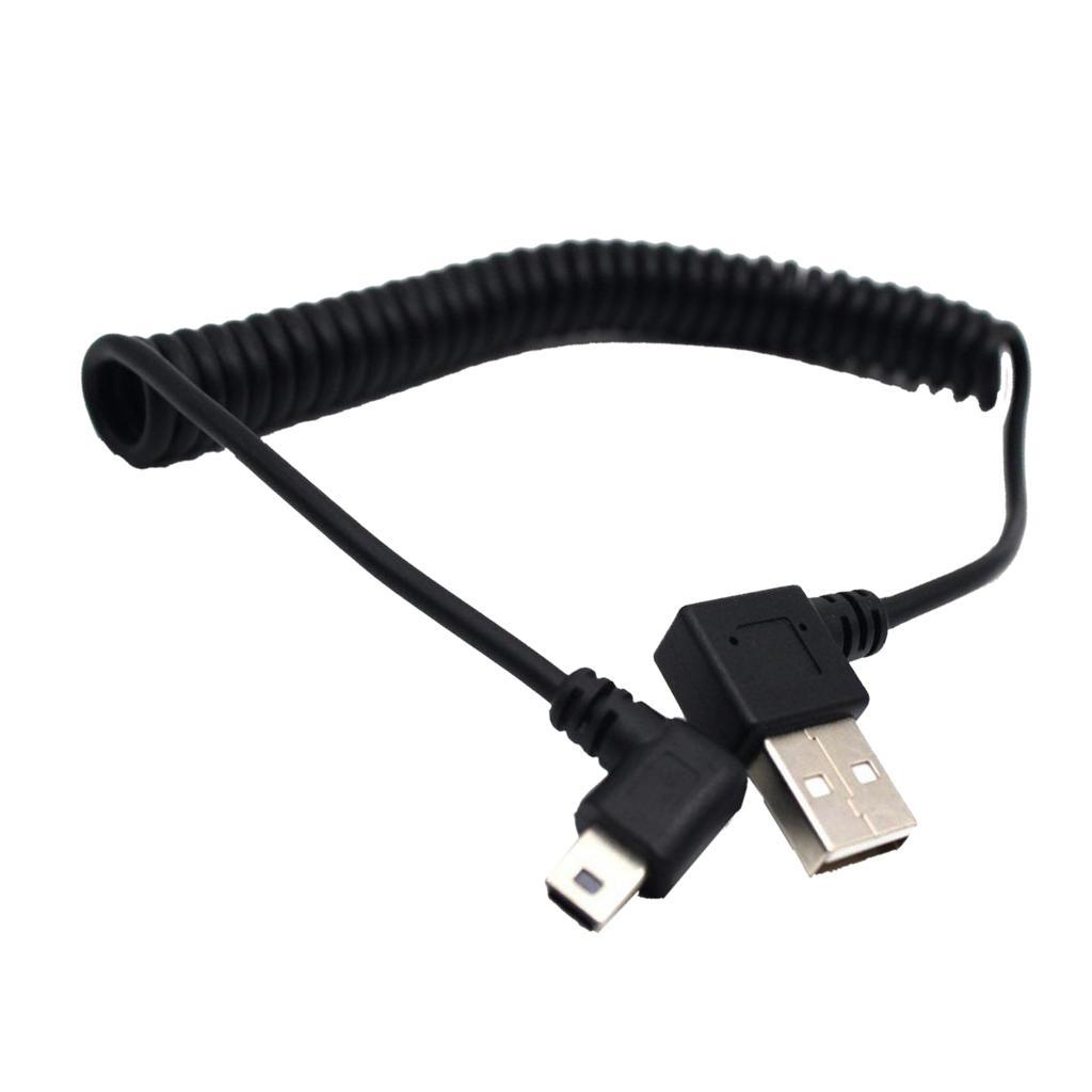 5ft 90° Angled Coiled USB 2.0 A Male to USB Mini 5P Left Angled Male Cable