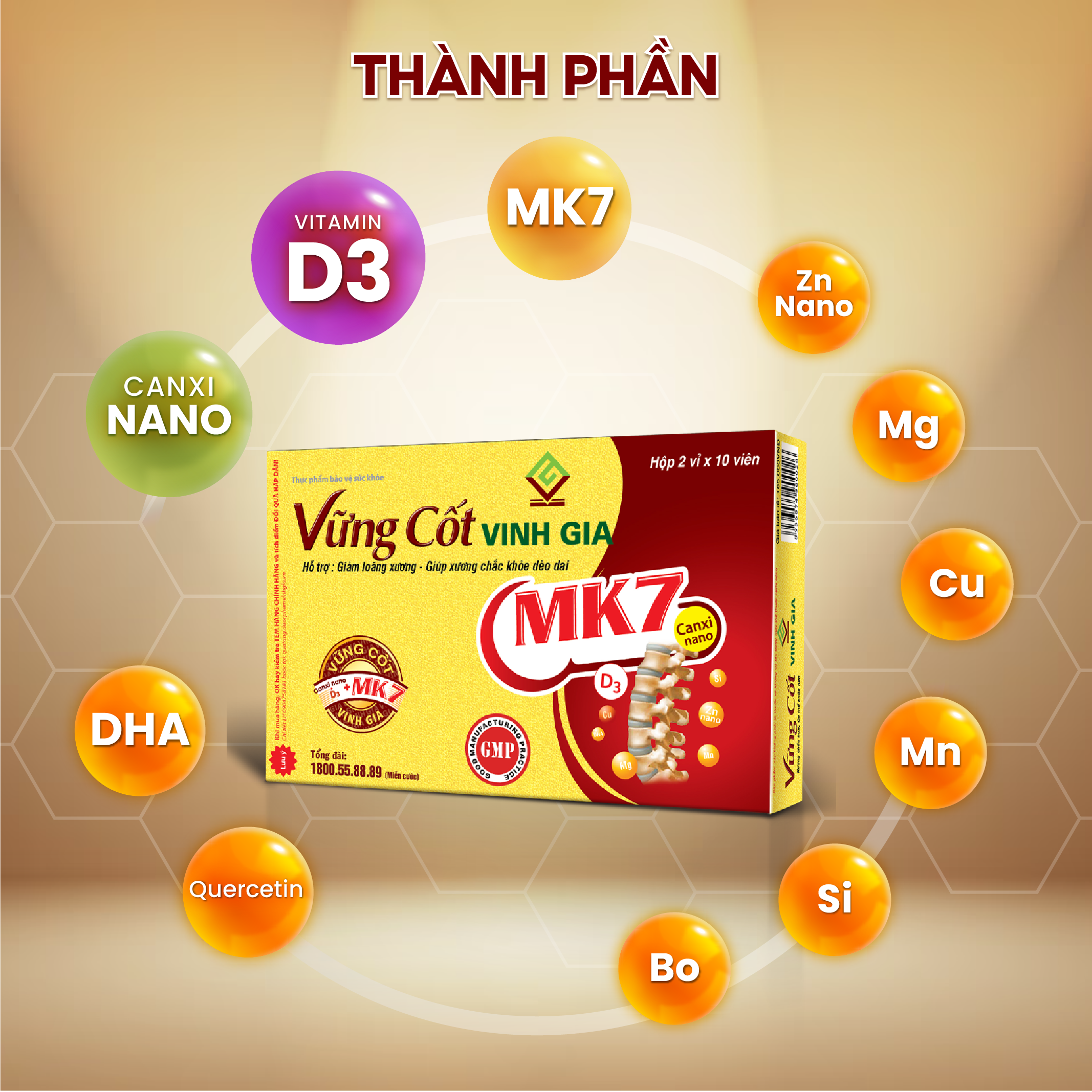 Vững cốt Vinh Gia - Bổ sung canxi, ngăn ngừa loãng xương, gãy xương - hộp 20 viên