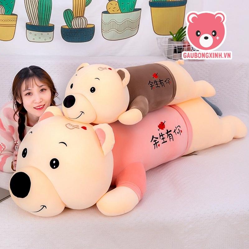 Gấu Bông chú Gấu Nâu nằm bắn tim Cute, Thú nhồi bông Con Gấu mặt ngáo hồn nhiên