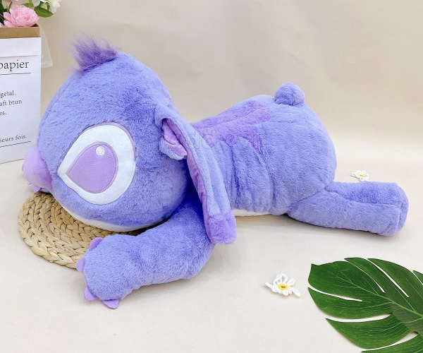 Gấu bông Stitch hồng nằm lông mịn smooth, stich tím nằm nhồi bông