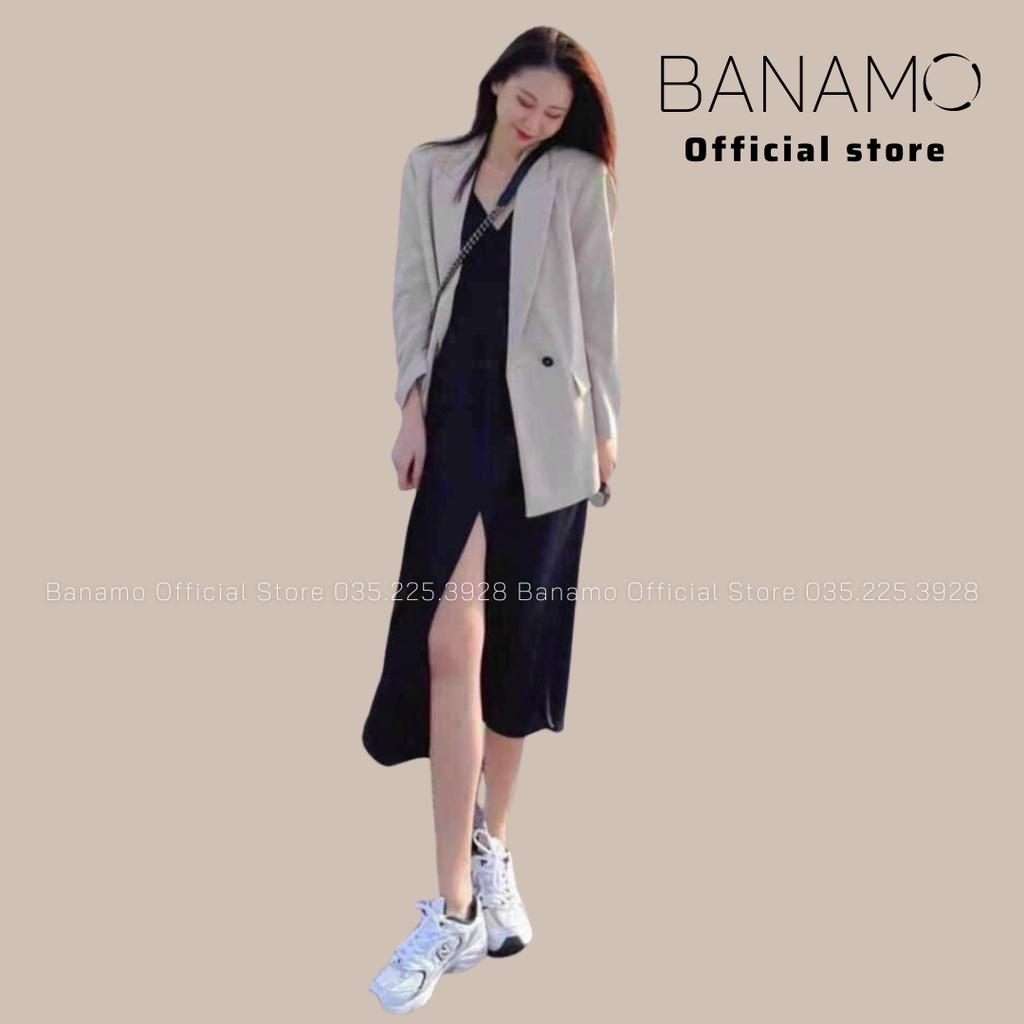 Áo khoác blazer nữ 2 lớp dài tay đệm vai đứng form Banamo Fashion áo vest công sở dài tay 3936