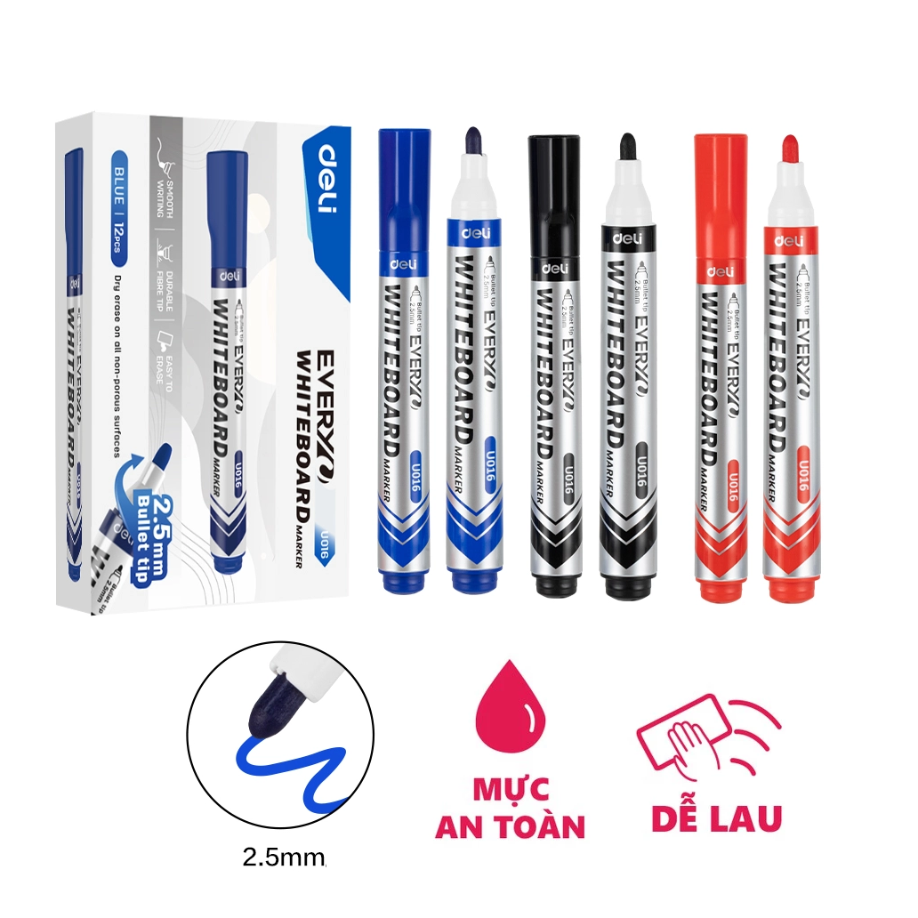 [BÁN LẺ] Bút viết bảng Deli U016 - Nét 2-2.5mm, mực xóa được - Ngòi bút chắc chắn