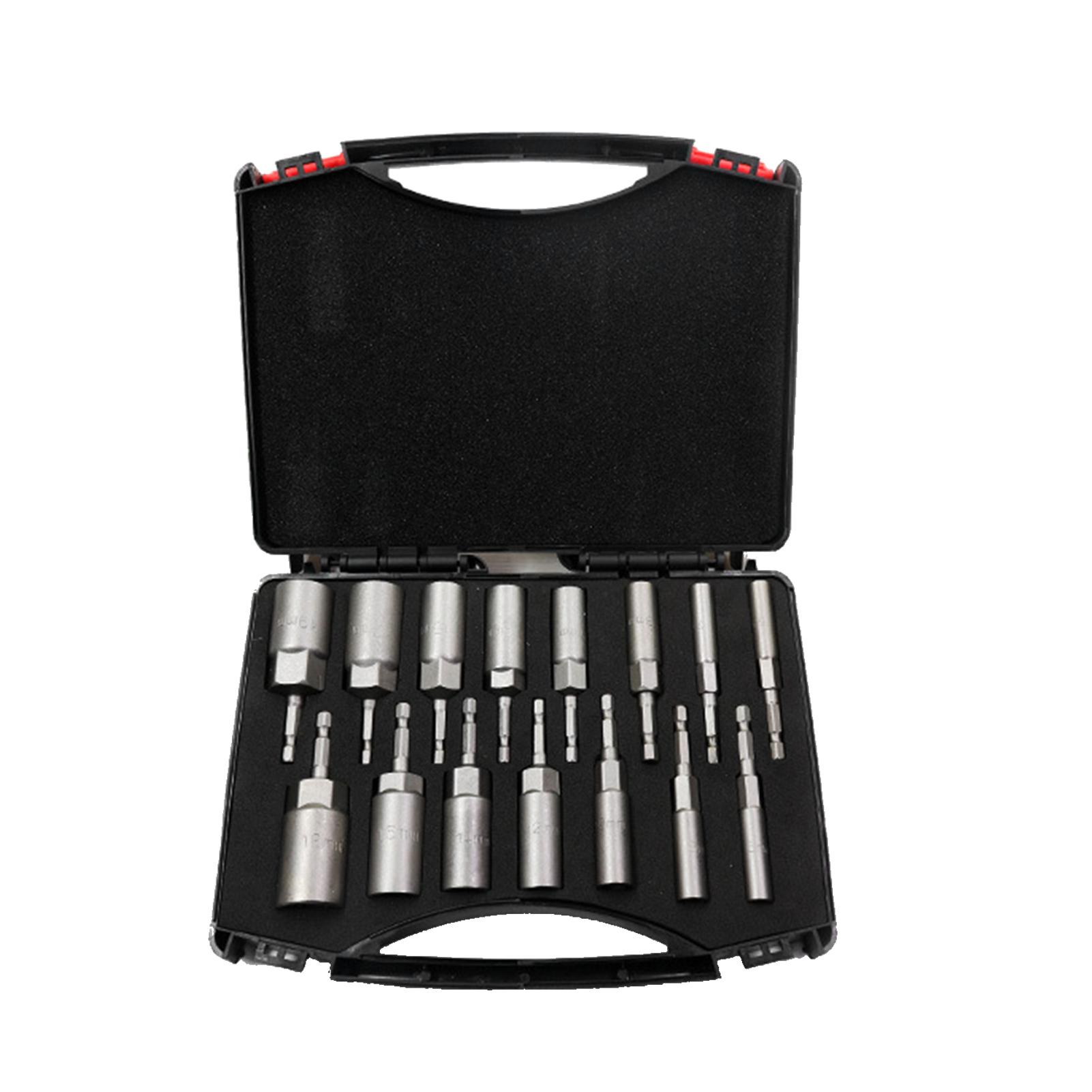 15 Pcs Power Nut Driver Drill Bit Set 5.5-19mm Chrome Vanadium Steel Hex Bit Socket Set Wrench Screw Drill Bit Holder for Electric Drill with Storage Case