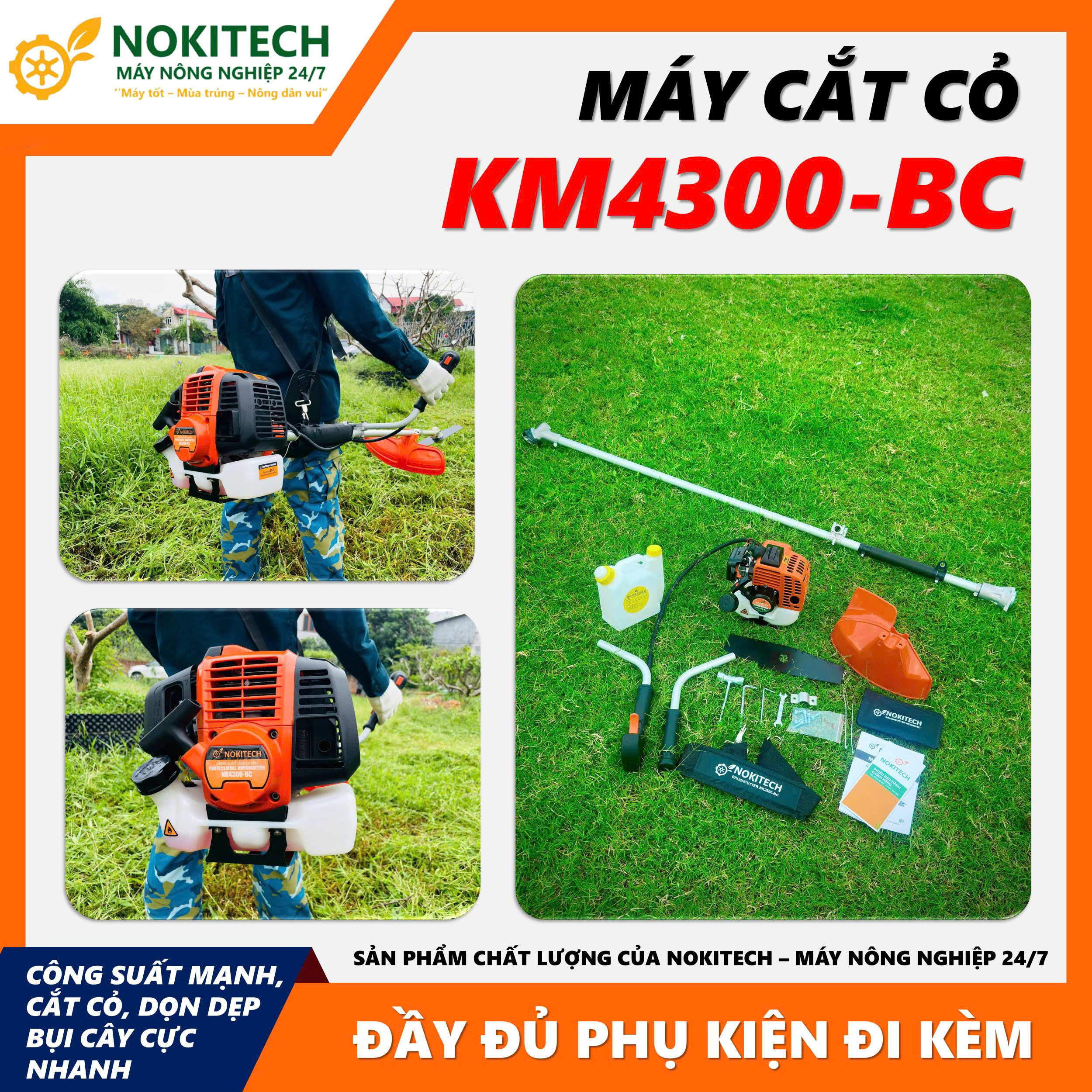 Máy cắt cỏ NOKITECH - NK4300 -BC chạy xăng - Máy phát cỏ động cơ 2 thì bảo hành 12 tháng