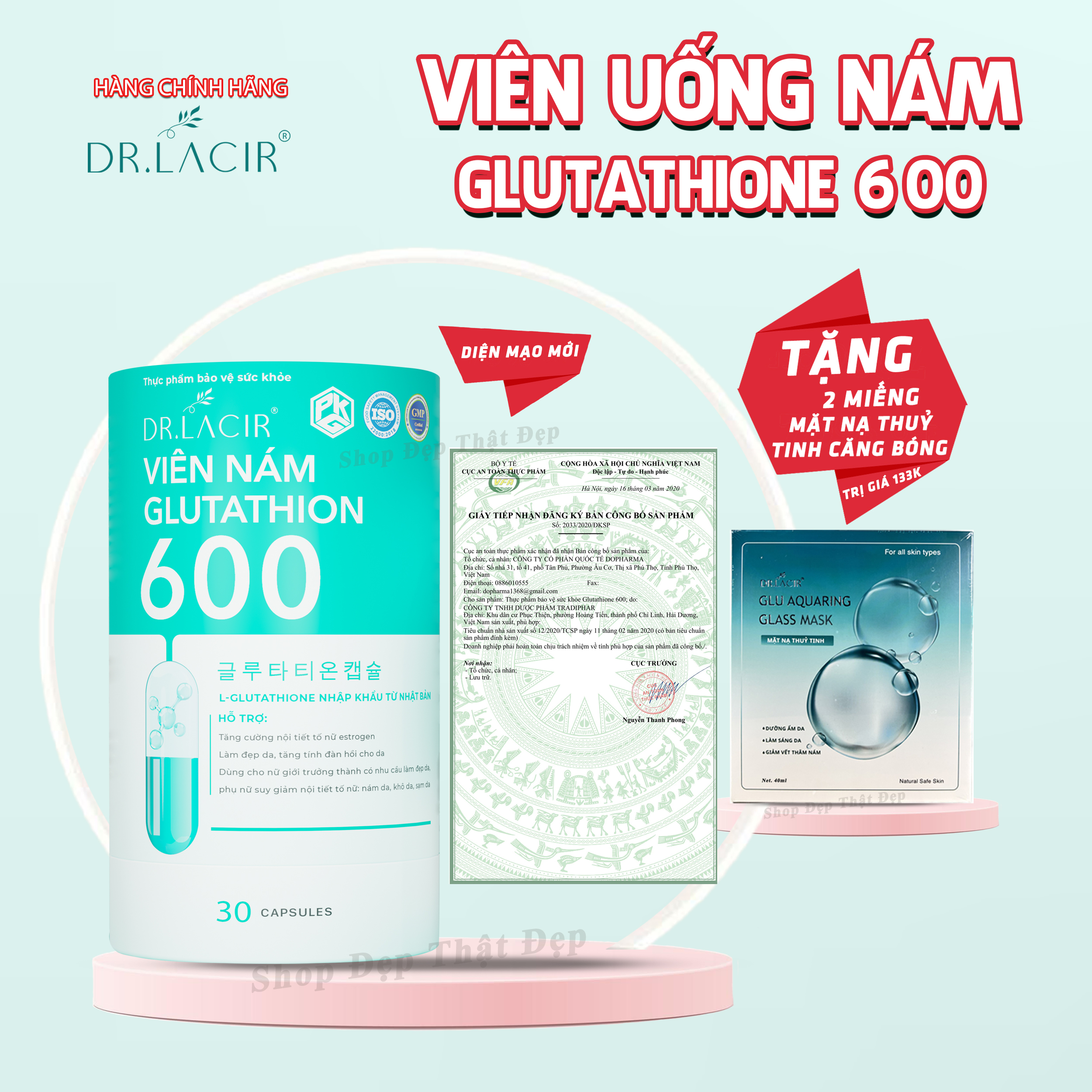 Glutathione 600 - Viên Uống Trắng Da Glutathione Dr.Lacir :Đẹp Da, Mờ Nám, Cân Bằng Nội Tiết Tố (Chính Hãng Dr Lacir)