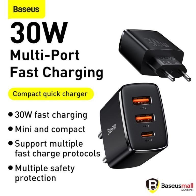 Baseus -BaseusMall VN Cốc sạc nhanh siêu nhỏ gọn Baseus Compact Quick Charger 30W (Hàng chính hãng)