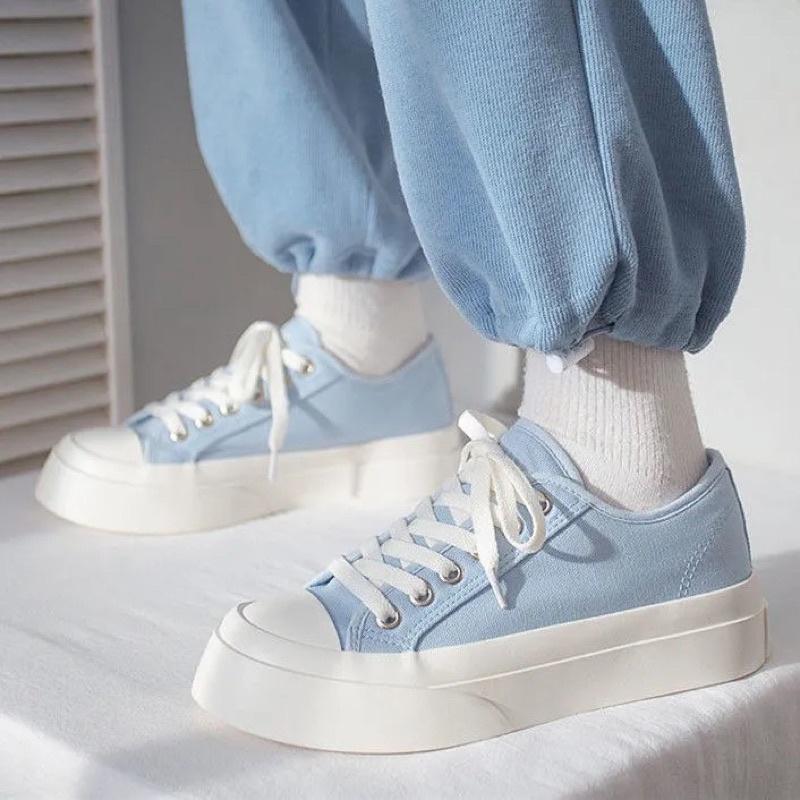 Giày Thể Thao Nam Nữ Sneaker Màu Đen Xanh Trắng Hồng Basic Độn Đế Chất Vải Phong Cách Ulzzang Hàn Quốc Đủ Size Loại 1