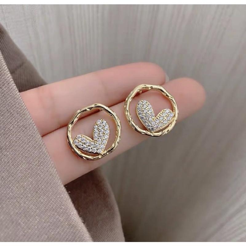 Khuyên tai bông tai nữ tròn trái tim đẹp Ring House