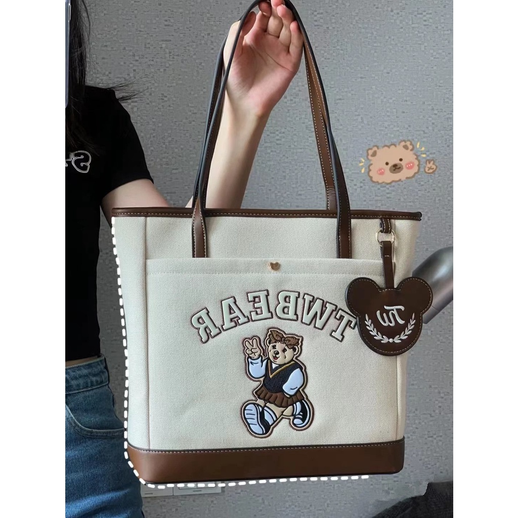 Túi Tote xách tay kẹp nách công sở nữ bản to hoạ tiết gấu Bear xinh xắn bản to size 30cm