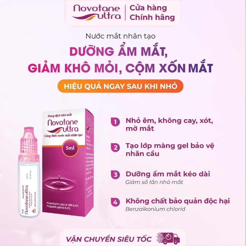 Nước nhỏ mắt nhân tạo Novotane Ultra Giúp Dưỡng Ẩm Mắt, Giảm Khô, Mỏi Mắt (Lọ 5ml)