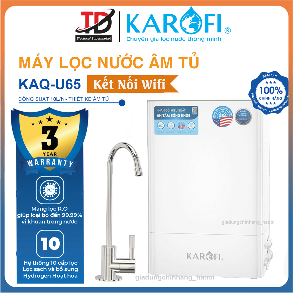 Máy Lọc Nước Để Gầm Karofi KAQ-U65, Kết Nối Wifi, 10 Lõi Cao Cấp, Hàng Chính Hãng