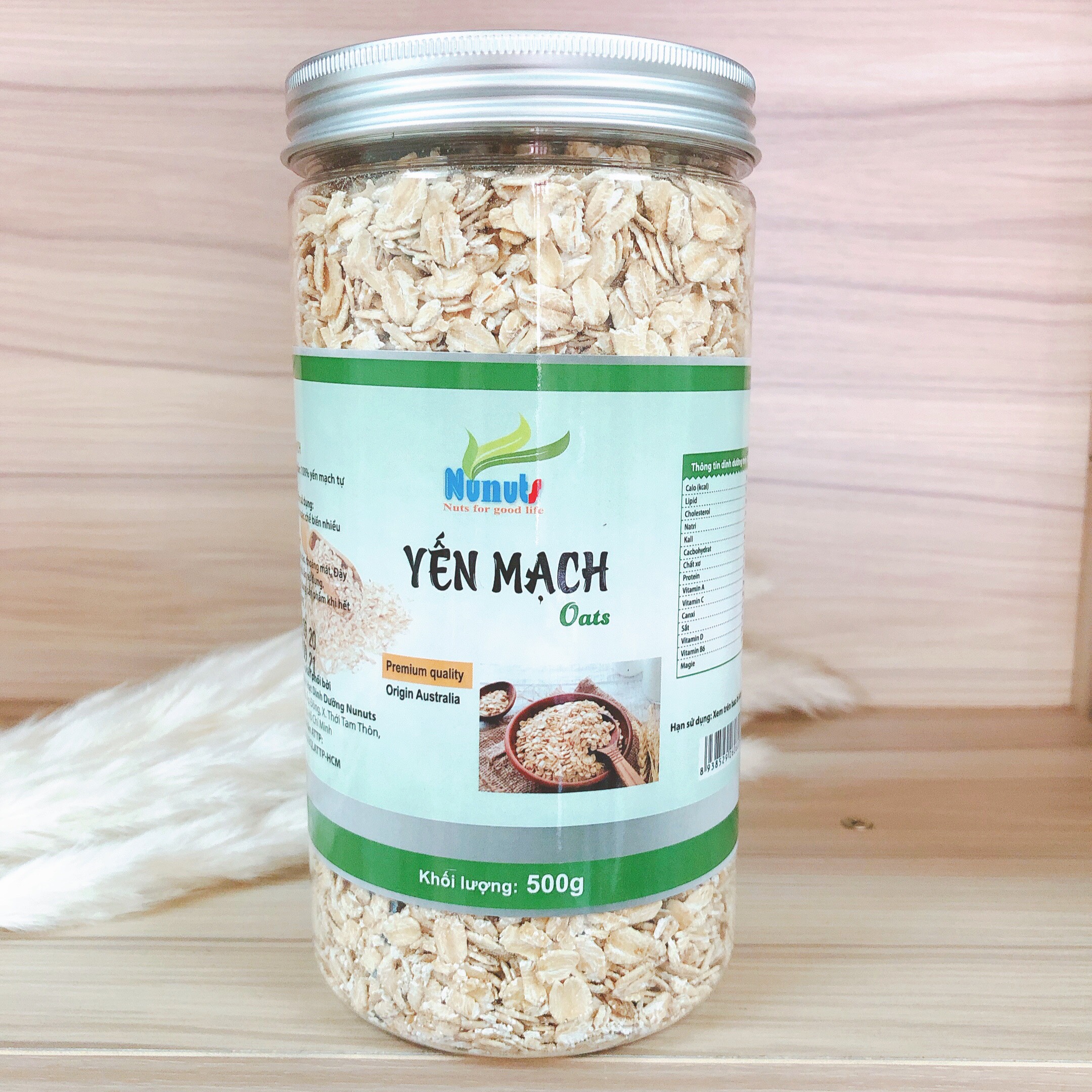 Yến mạch nguyên cám cán dẹt Nunuts hũ 500g, thực phẩm giàu chất xơ cho cơ thể, hỗ trợ giảm cân cực hiệu quả