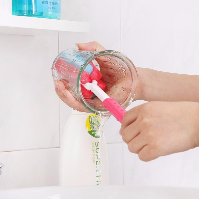1pc Kitchen Sponge Brush Cup Brush Wash Cup Long-handled Bottle Brush Cleaning Brush Glass Cleaner