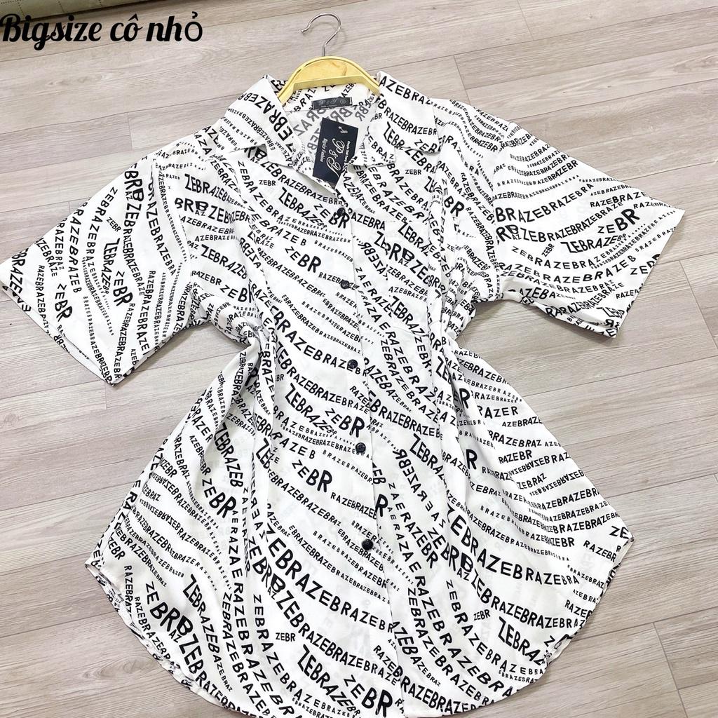 Áo sơ mi bigsize nữ tay ngắn có họa tiết chữ xéo chất lụa SMHT CHU - Màu đen