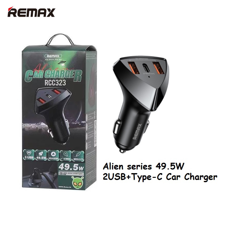 Cốc Sạc Nhanh Xe Hơi REMAX RCC323 Alien III Series 2 cổng USB,1 cổng USB Type C, Max 49.5W - Hàng Nhập Khẩu