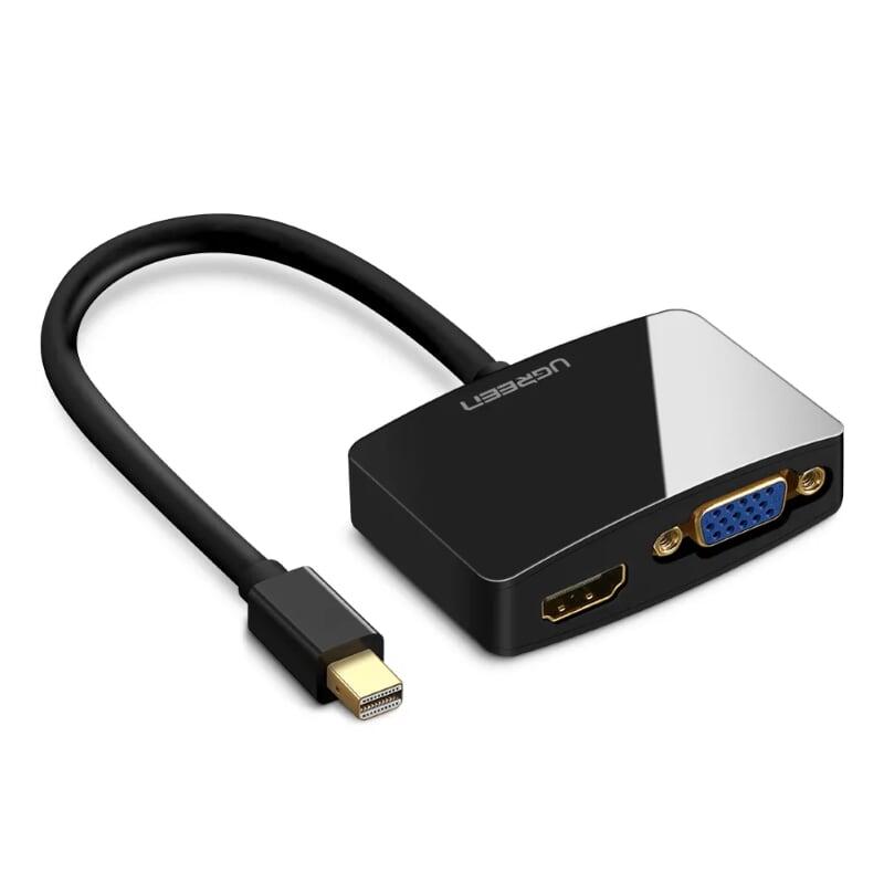 Ugreen UG10439MD108TK Màu Đen Bộ chuyển đổi Mini DP sang HDMI + VGA hỗ trợ phân giải 1080P - HÀNG CHÍNH HÃNG