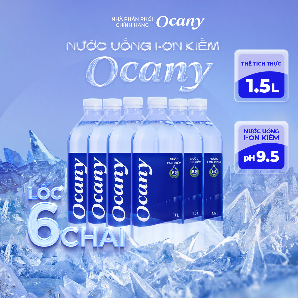 Lốc 6 chai nước ion kiềm Ocany chai 1,5l