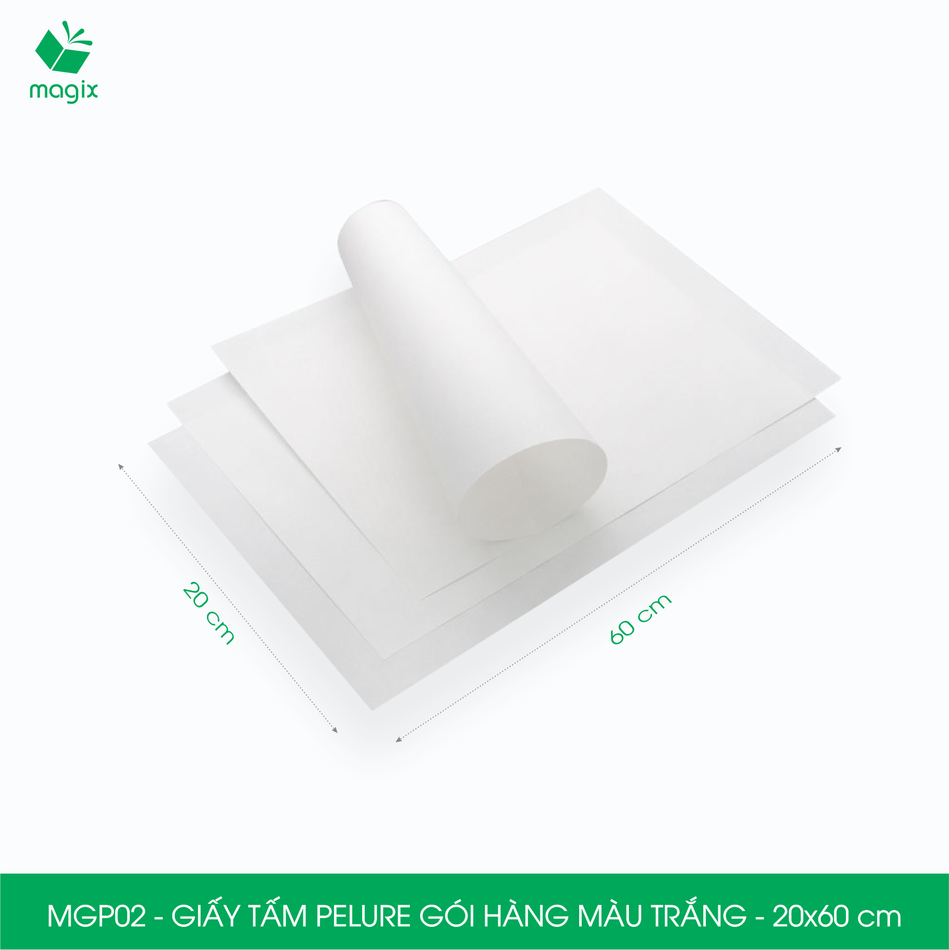 MGP02 - 20x60 cm - 1KG giấy Pelure trắng đóng hàng, giấy nến gói quần áo, giày dép, phụ kiện