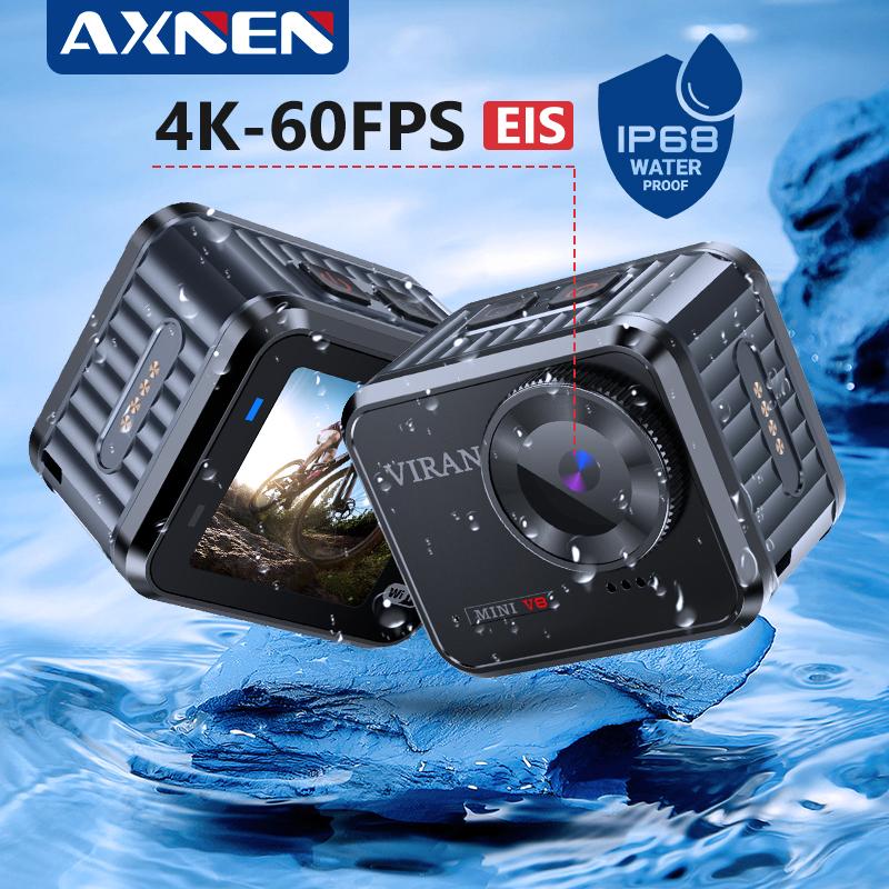 Máy ảnh hành động Axnen Mini V8 4K60FPS EIS Video WiFi dưới nước 10m Máy ảnh chống thấm nước 4K cho đội mũ bảo hiểm xe máy lặn