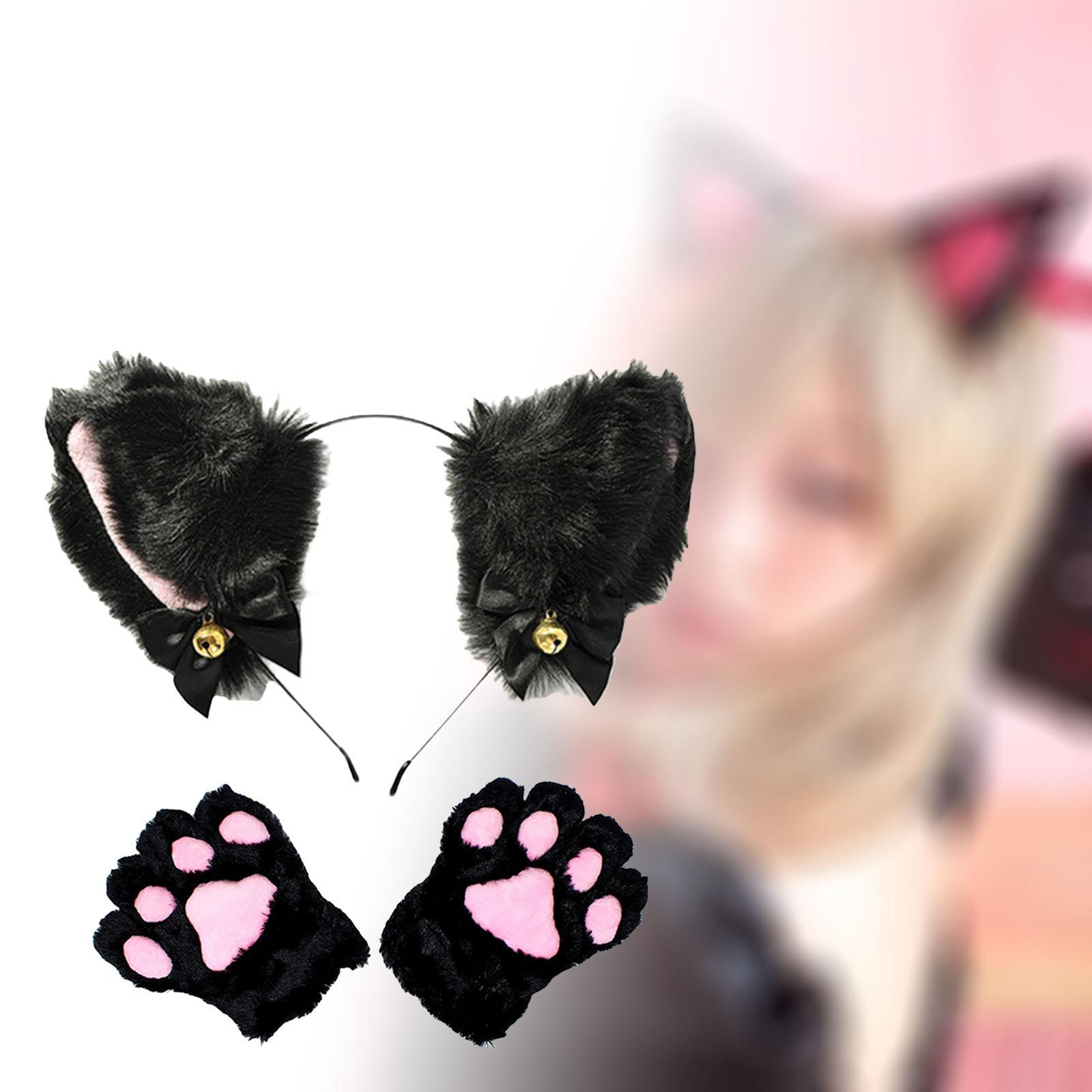 Faux Fur Cat Ears Headband and Claw  for Halloween Fancy Dress Props