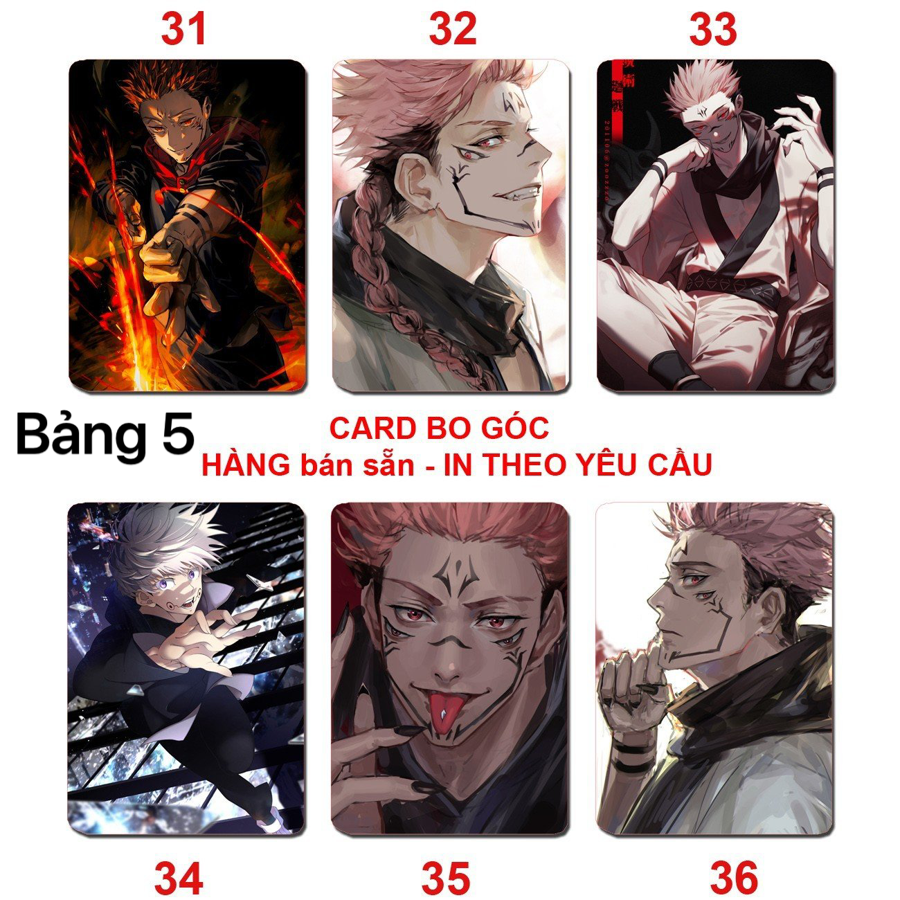 Card bo góc JuJutsu Kaisen 6 ảnh khác nhau/ Thẻ card anime JuJutsu Kaisen