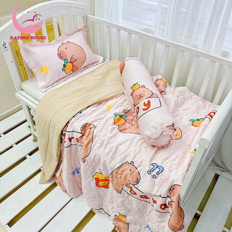 Combo gối mền 3 món cho bé đi học Katina House, vải Tencel 60s mát lạnh, bóng mượt