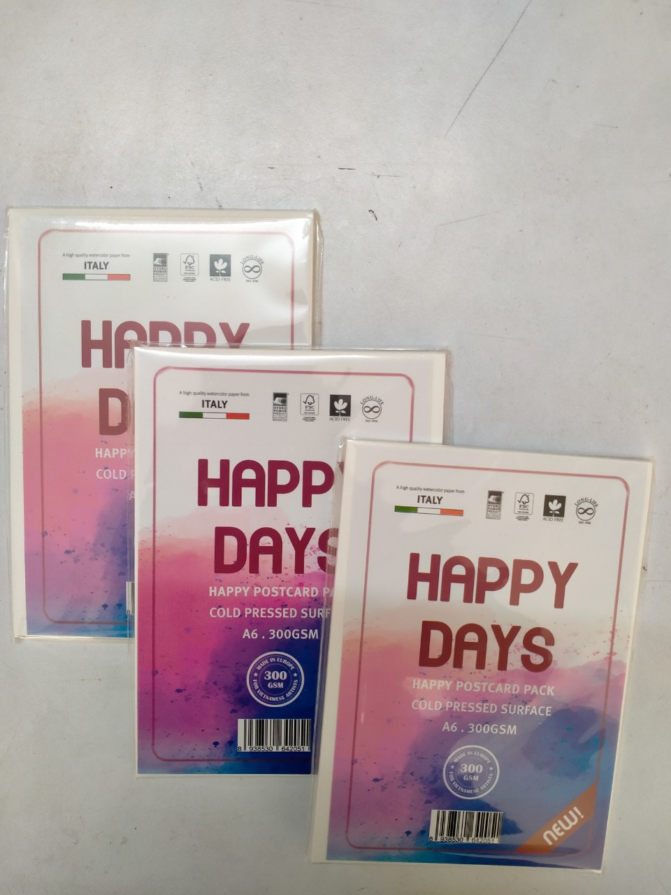 Giấy Vẽ Màu Nước Happy Artist's Watercolor Paper Định Lượng 300gsm - Vân Cold - A3/A4/A5/A6