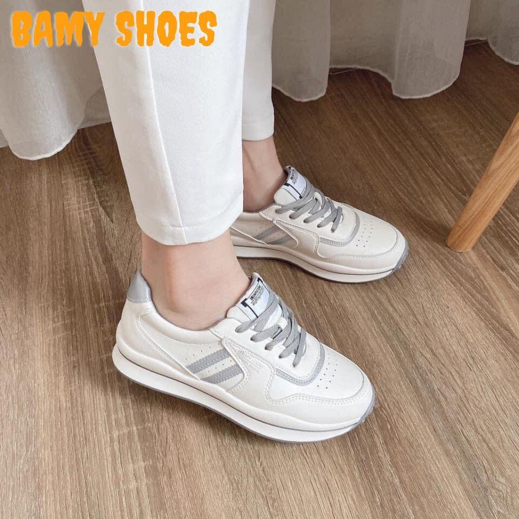 Giày Thể Thao Nữ Chạy Bộ Trắng Phản Quang phối 2 Sọc kẻ Siêu Nhẹ Kiểu Dáng Nhẹ Nhàng, Êm Chân