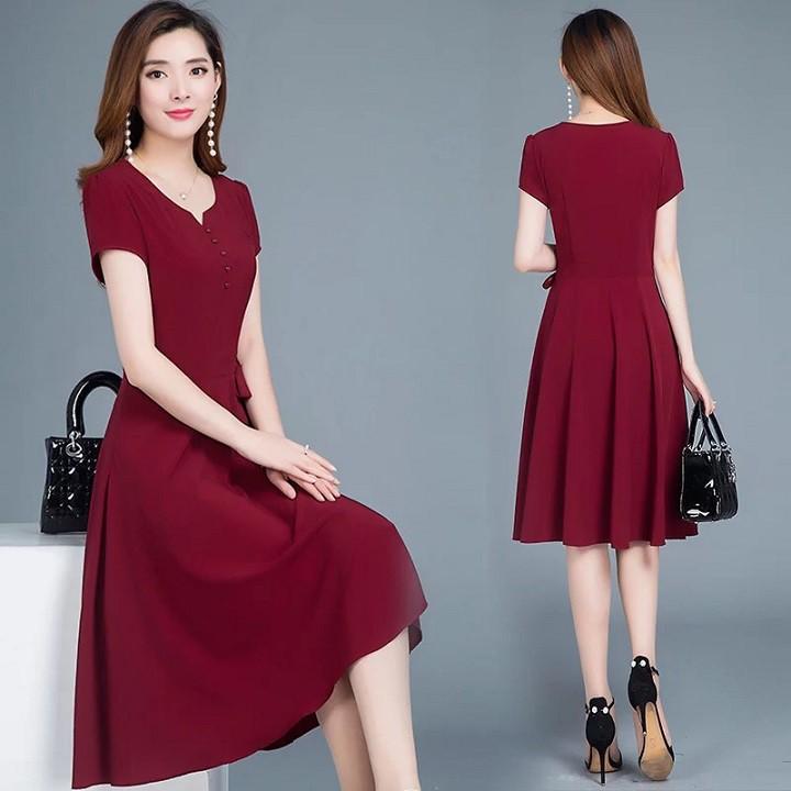 DRESS236 - ĐẦM XÒE ĐÍNH NÚT THẮT NƠ S-6XL