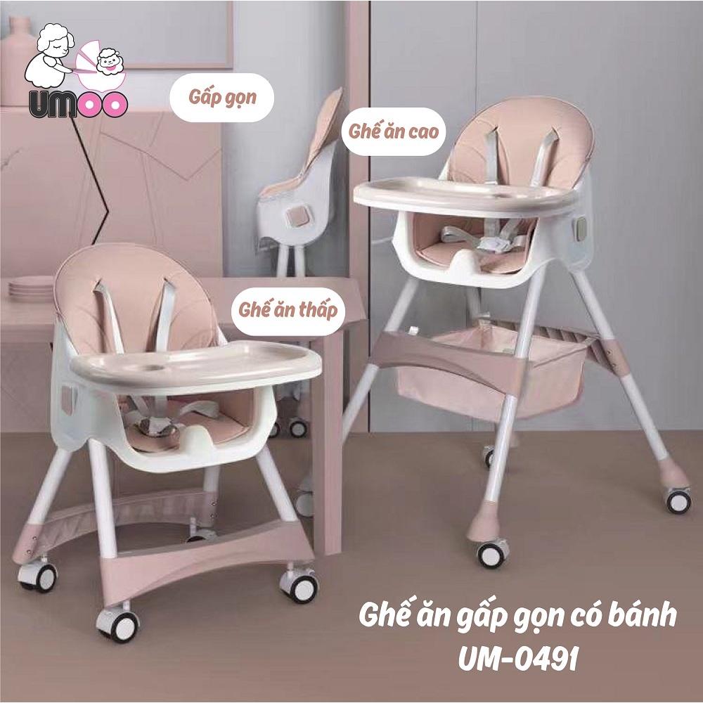 Ghế Ăn Dặm Gấp Gọn Có Bánh Xe Umoo UM0491 Xanh HỒngThiên Đường Trẻ Thơ