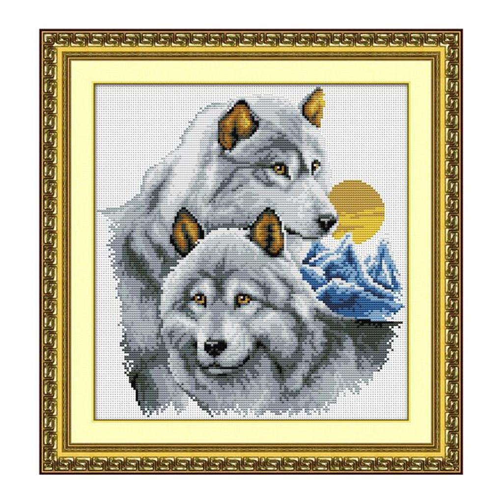 Wolf Cross-Stitch Kit Handmade Needlework Craft DIY Ribbon Embroidery