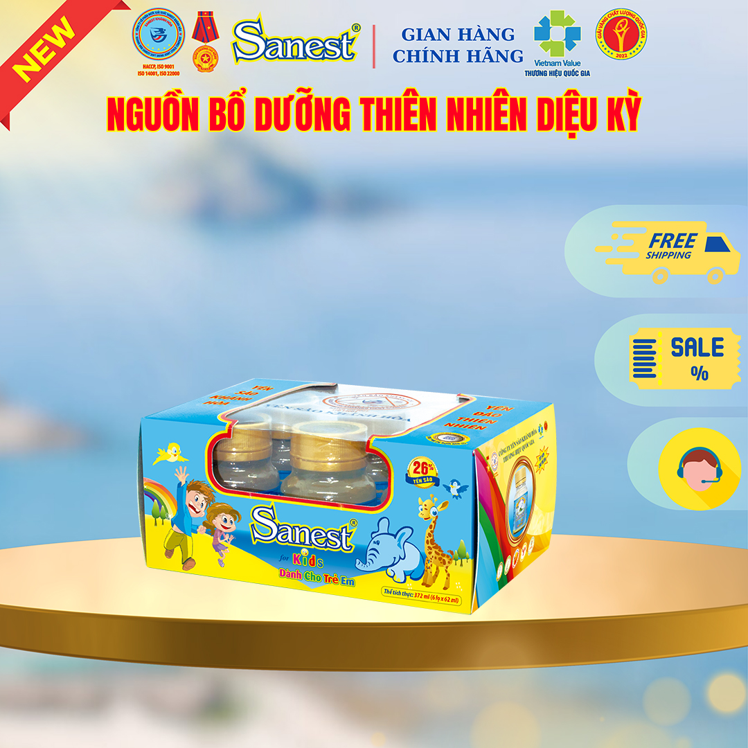 NEW [ Hộp 6 lọ quà tặng] Nước Yến sào Khánh Hòa Sanest 26% - Dành cho trẻ em