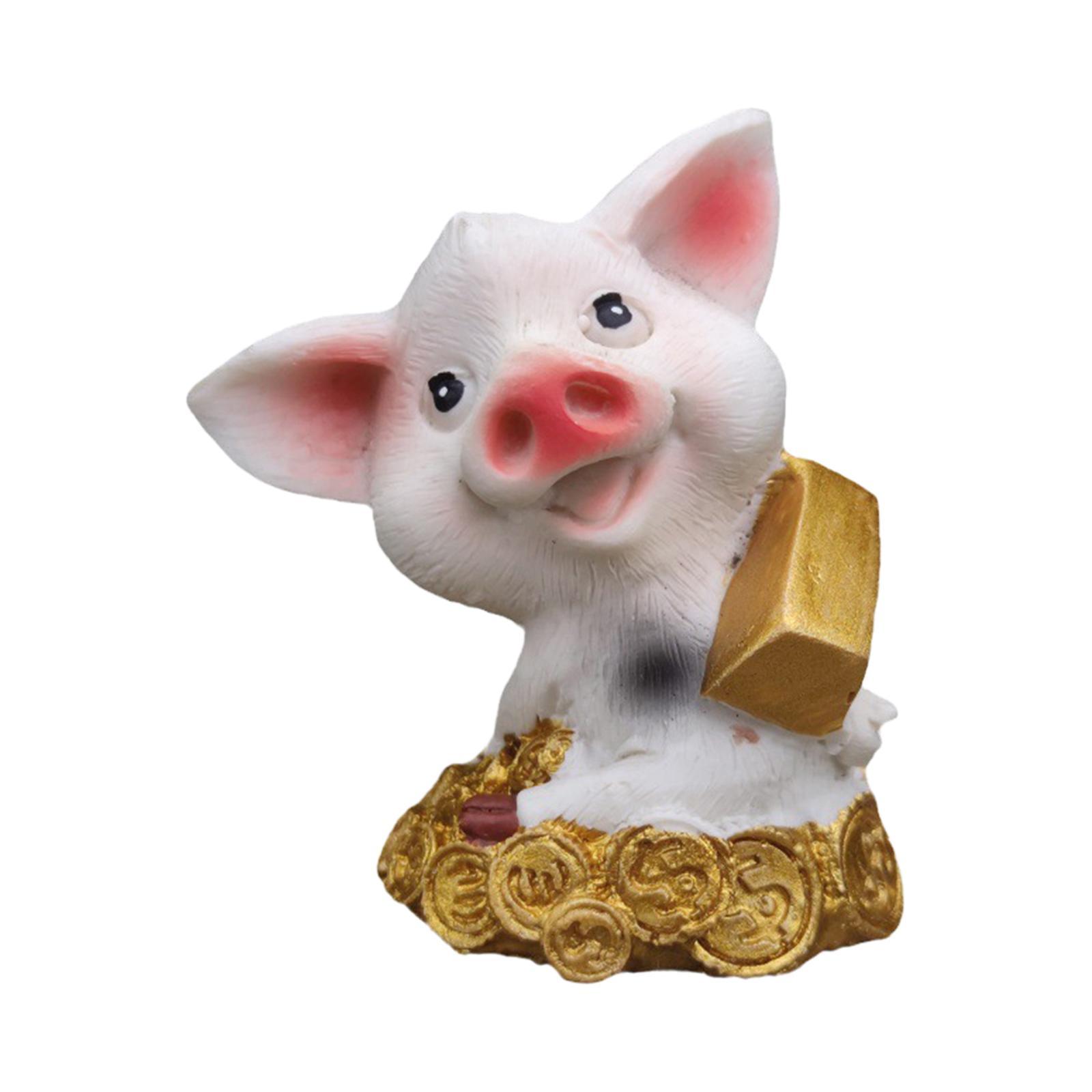 Pig Ornament Decorative Animal Statue, Home Garden Decor, 4.7×3.7×5.8cm Resin Pig Statue Cake Decoration for Room Window Desk