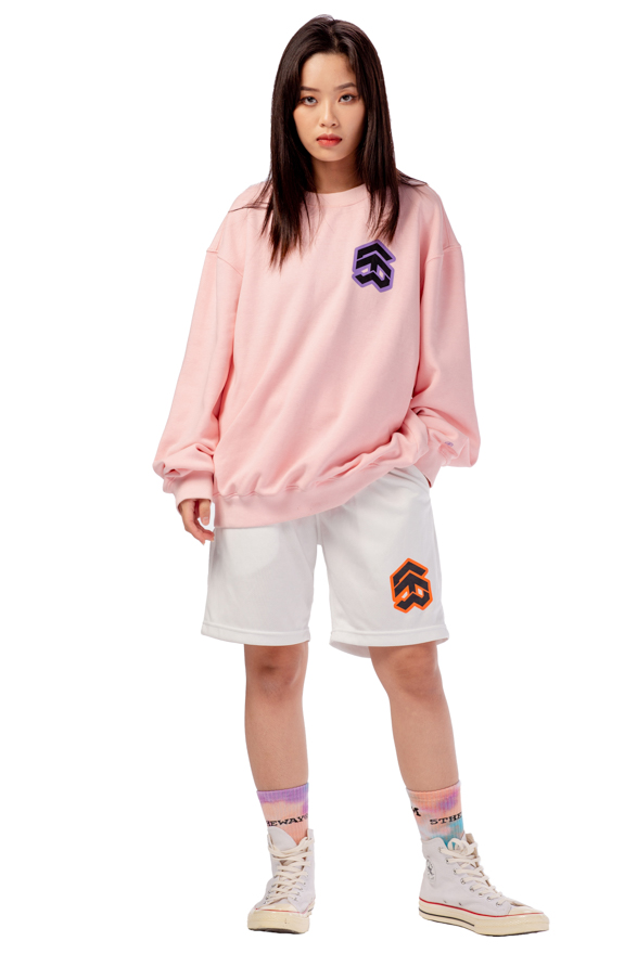 Áo Sweater 5THEWAY Tay Dài Hồng aka /stroke/ BIG LOGO SQUARE SWEATER in CRYSTAL ROSE