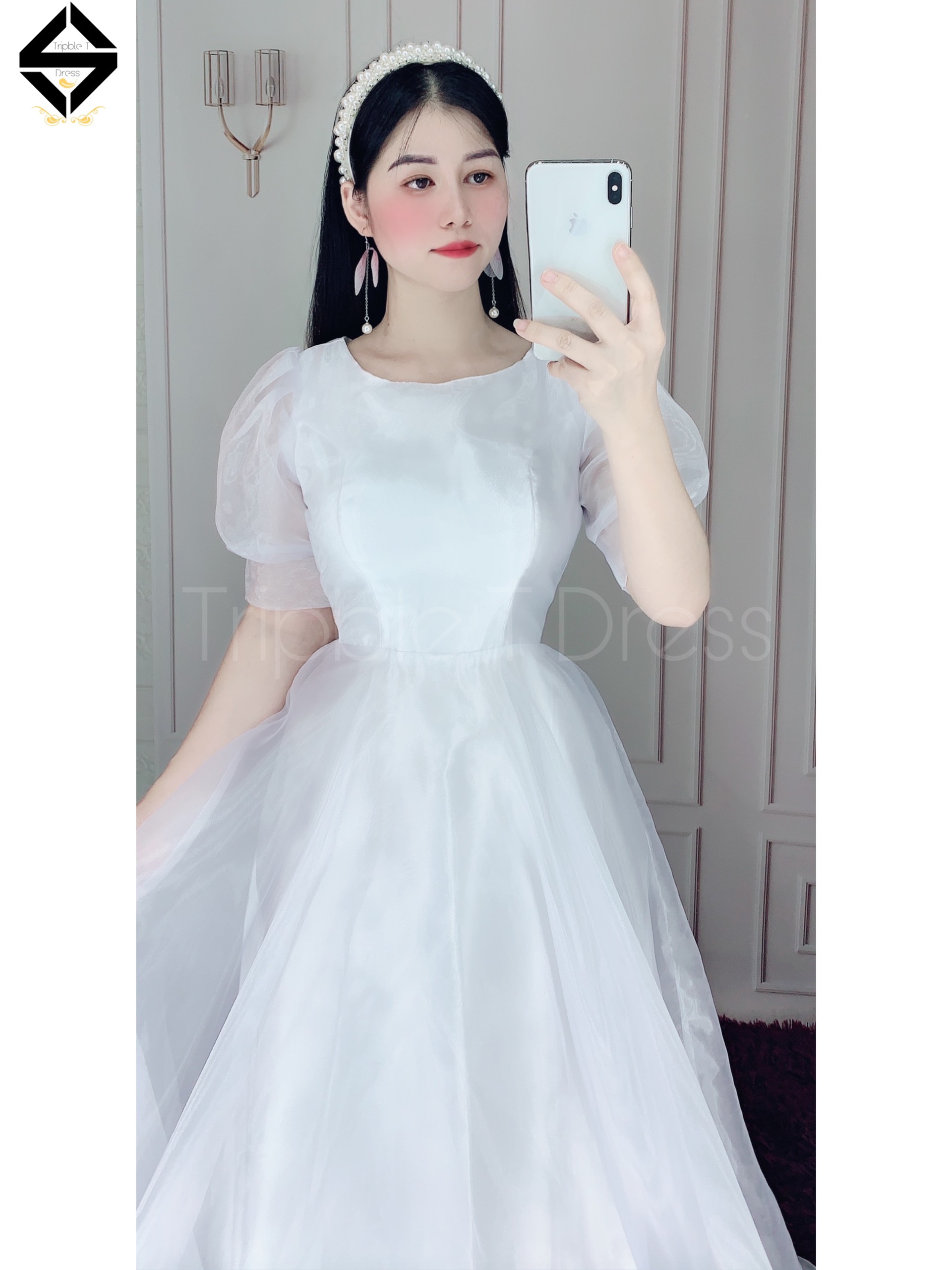 Đầm maxi mặc cưới tay ngắn phồng TRIPBLE T DRESS - size M/L -MS32Y