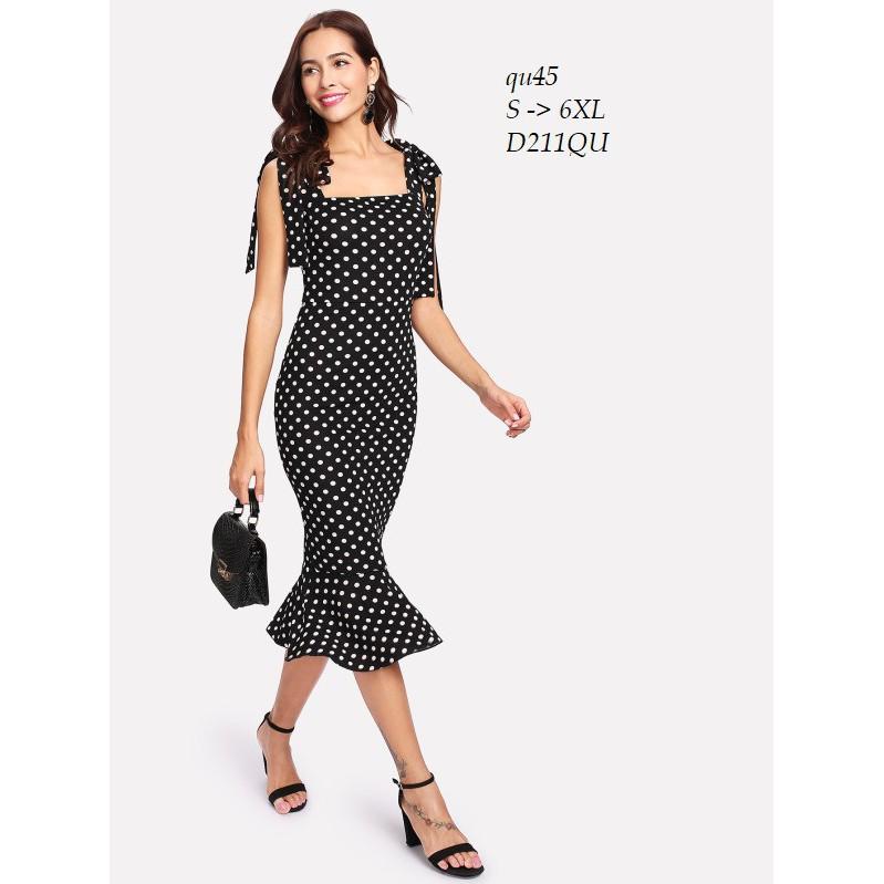 DRESS134 ĐẦM ÔM BODY CHẤM BI ĐUÔI CÁ