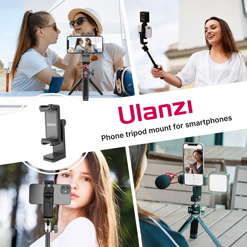 Ulanzi ST-22 - Kẹp Điện Thoại Gắn Tripod, Xoay 360°, Lật Sau 180°, Hỗ Trợ 2 Ngàm Mở Rộng - Hàng Chính Hãng