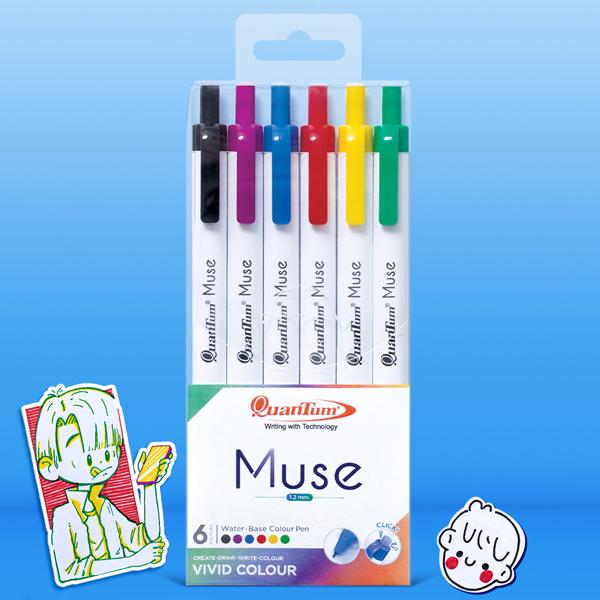 Vỉ 6 Bút Lông Màu Muse Vivid Dạng Bấm - Quantum