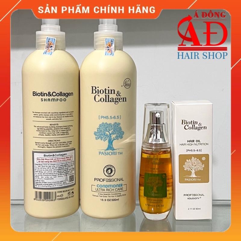 Cặp dầu gội xả Biotin &amp; Collagen Pasiori trắng phục hồi kích thích mọc tóc của Ý + Tặng tinh dầu 50ml