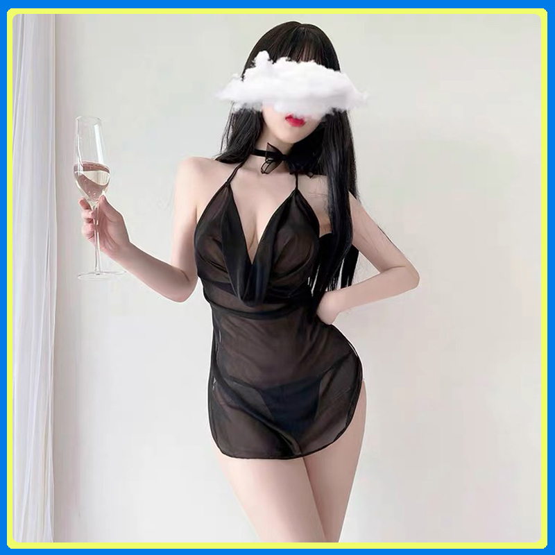 Hình ảnh Váy ngủ yếm cổ đổ xuyên thấu sexy Q423 - váy ngủ nữ cao cấp - Đầm ngủ nữ quyến rũ gợi cảm - Đồ ngủ mạc nhà