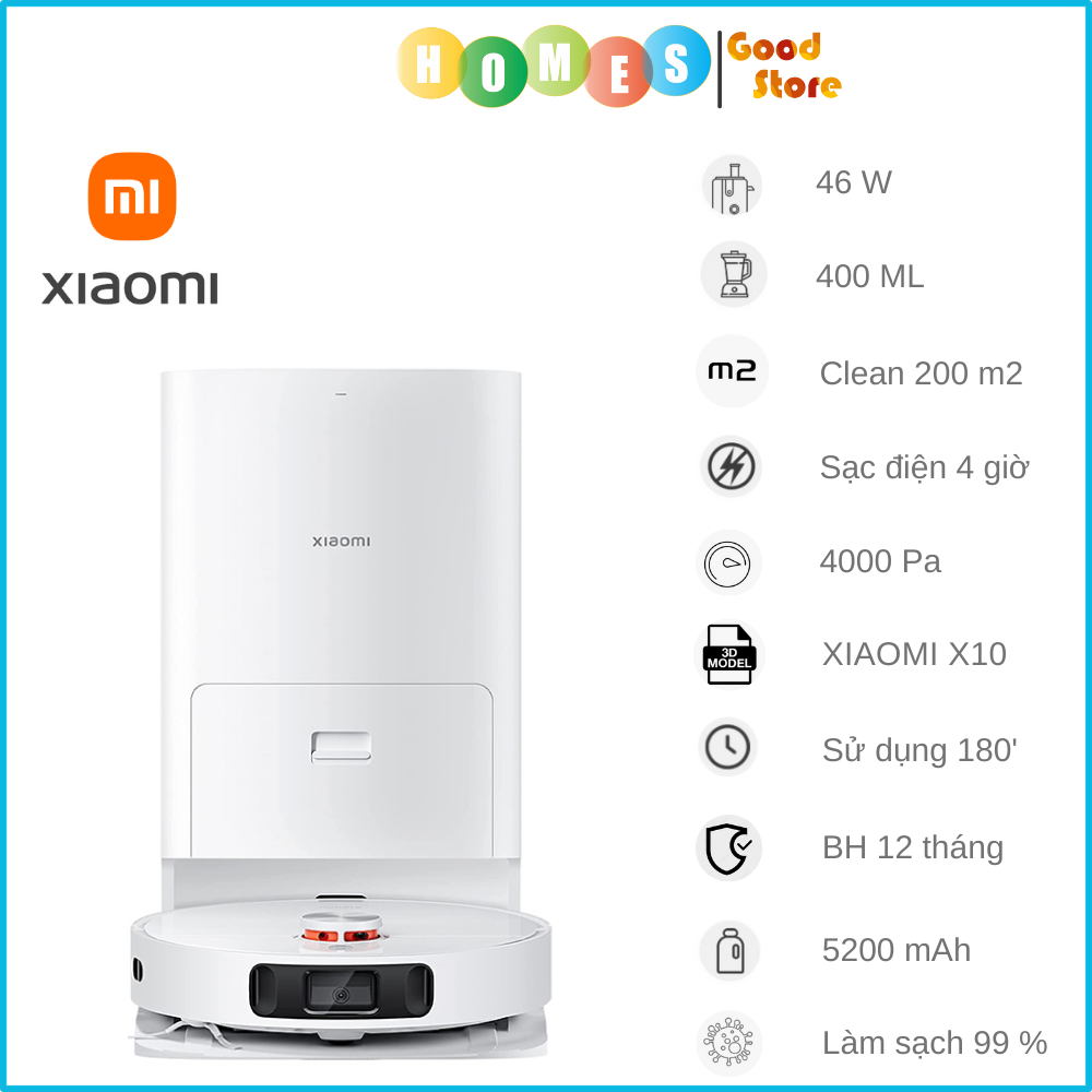 Robot Hút Bụi Lau Nhà XIAOMI X10 - 2023 Bản Quốc Tế Tự Gom Đổ Rác Tự Động Tạo Bản Đồ Siêu Nhanh Tối Ưu Dọn Dẹp Camera Thông Minh Áp Suất 4000 Pa, Công Suất 46 W - Hàng Chính Hãng