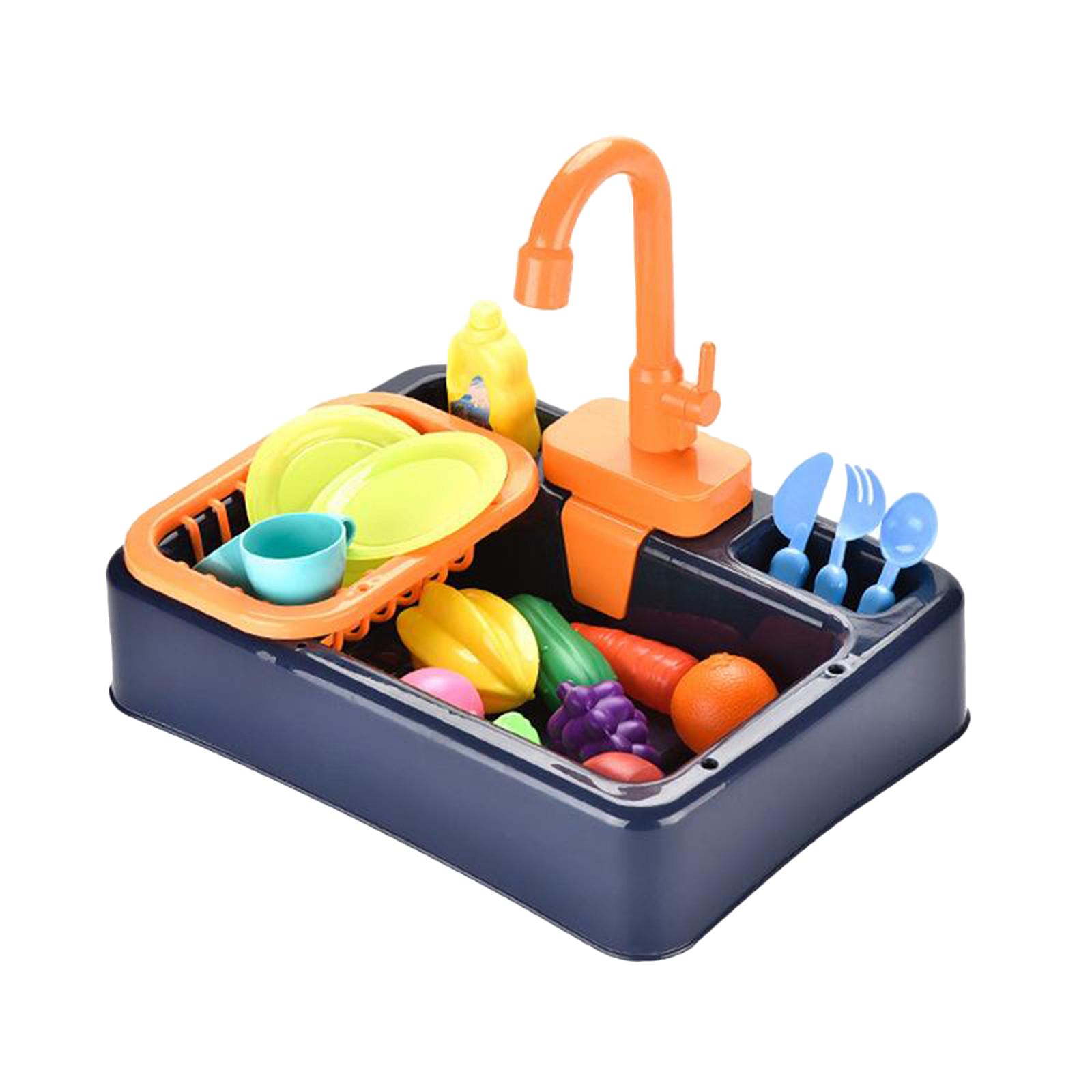 Play Sink Toys, Electric Dishwasher Playing Toy with Running Water,Pretend Play Kitchen Toys Set,with Playfood and Working Faucet,Pretend Role Play