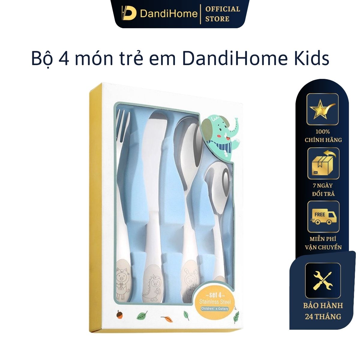 Bộ Dao Thìa Nĩa Tập Ăn Cho Bé Dandihome Inox 304 Cao Cấp - Có Các Lựa Chọn - Set 4 Gồm 1 Dao1 Nĩa 2 Thìa