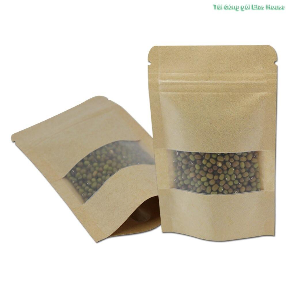 Túi Zip Đựng Thực Phẩm,Sét 50 Túi Zip Giấy Kraft Đáy Đứng Có Cửa Sổ Vàng Food Saver