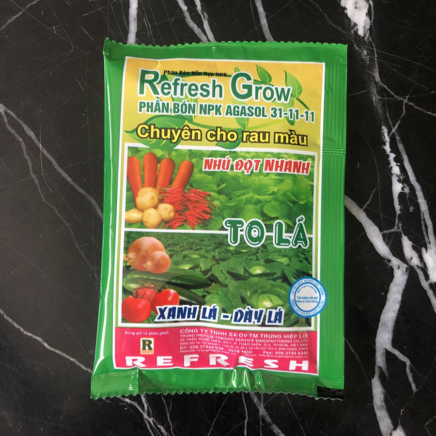 Phân bón NPK kích đọt nhanh, nhú đọt, lớn lá chuyên rau màu REFRESH GROW 31-11-11 50gr