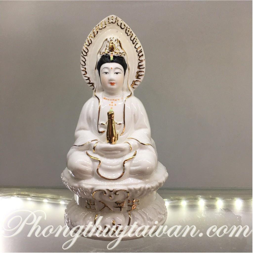 Tượng mẹ Quan Âm áo trắng 2 mặt cao 19cm
