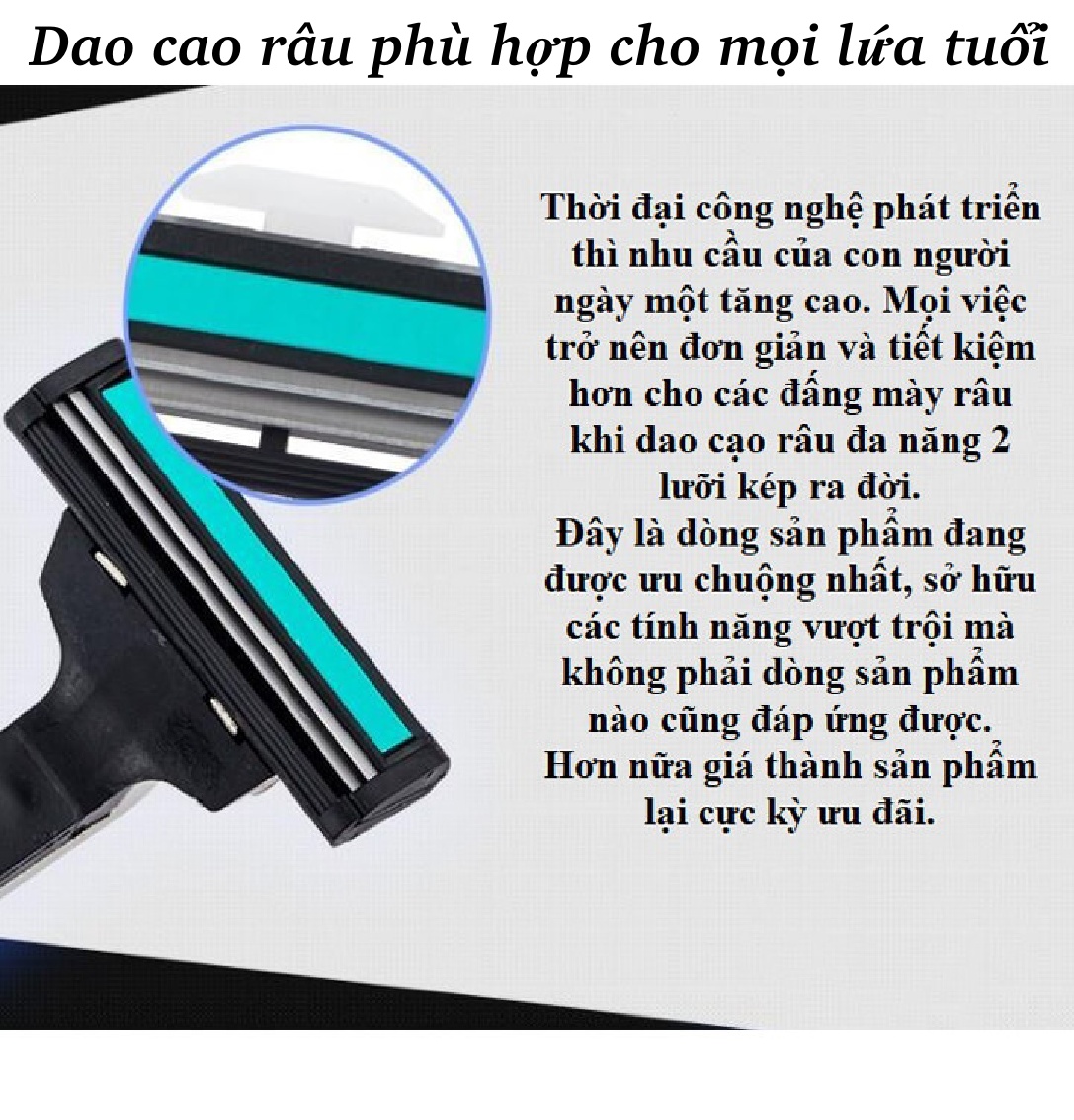 Dao cạo râu uốn cong theo làn da lưỡi dao kép sắc - TVS