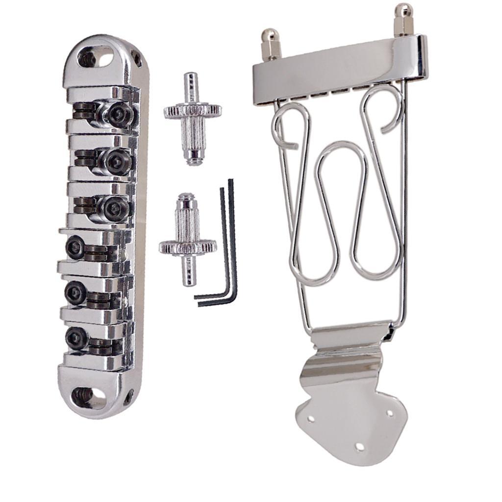 6 String Guitar Trapeze Tailpiece Bridge with Roller Saddle Bridge, Lock Posts and Wrench for Jazz Archtop Guitar